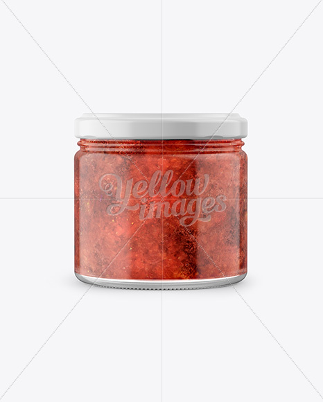 Glass Jar with Strawberry Jam Mockup - Front View