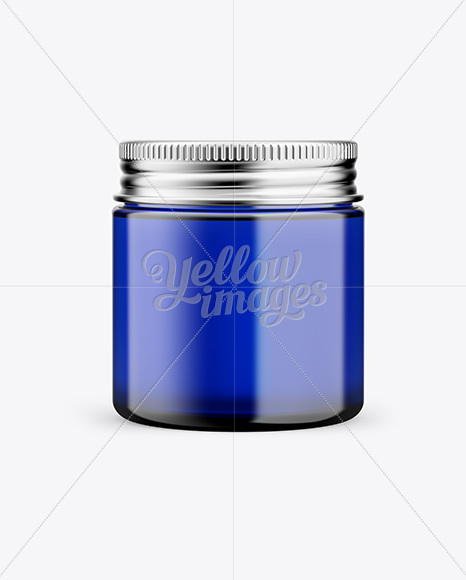 Blue Glass Cosmetic Jar Mockup - Front View