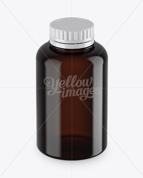 Amber Plastic Bottle Mockup (High-Angle Shot)