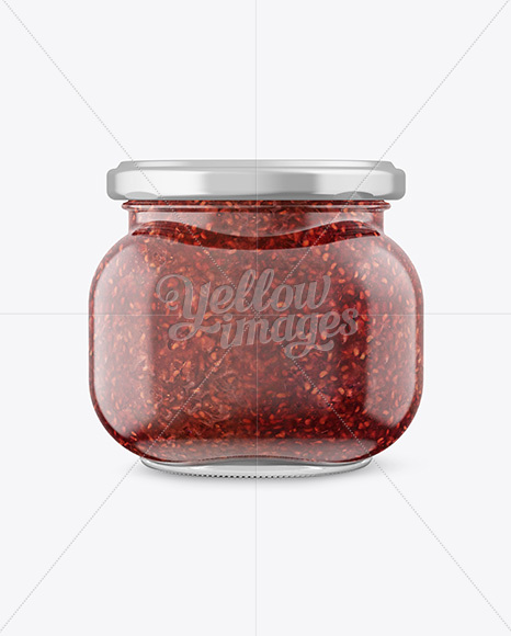 Glass Jar with Raspberry Jam Mockup - Front View