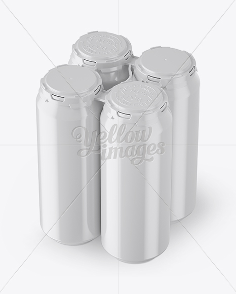 Pack with 4 Glossy Aluminium Cans with Plastic Holder - Half Side View (High-Angle Shot)