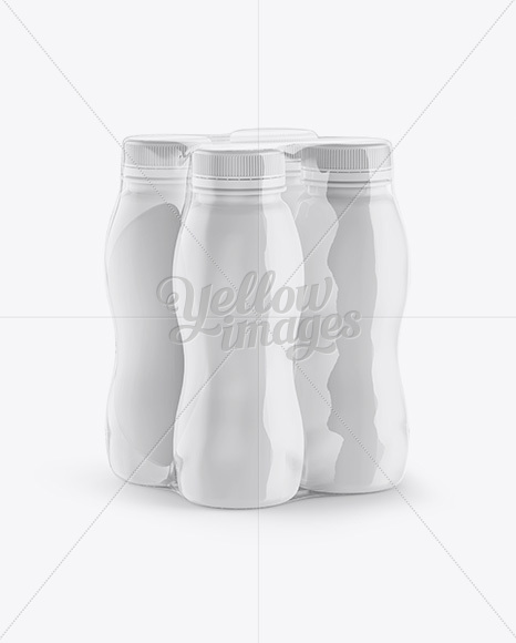 Transparent Pack with 4 Plastic Bottles Mockup - Half Side View