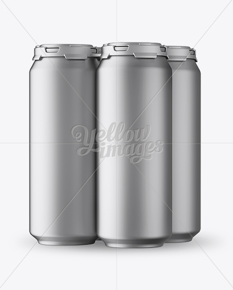 Pack with 4 Matte Metallic Aluminium Cans with Plastic Holder - Half Side View