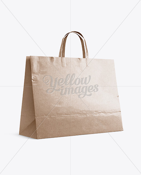 Glossy Kraft Paper Shopping Bag Mockup - Halfside View (Eye-Level Shot)