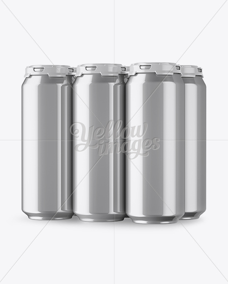 Pack with 6 Metallic Aluminium Cans with Plastic Holder - Half Side View