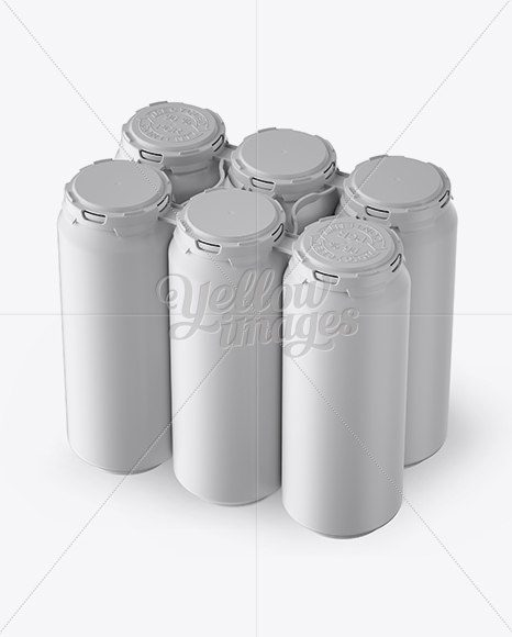 Pack with 6 Matte Aluminium Cans with Plastic Holder - Half Side View (High-Angle Shot)