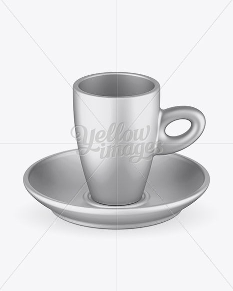 Matte Metallic Cup and Saucer Mockup (High-Angle Shot)