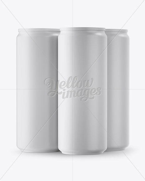 4 Matte Aluminium Cans Mockup - Half Side View