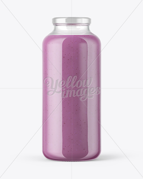 Clear Glass Bottle with Blueberry Smoothie Mockup