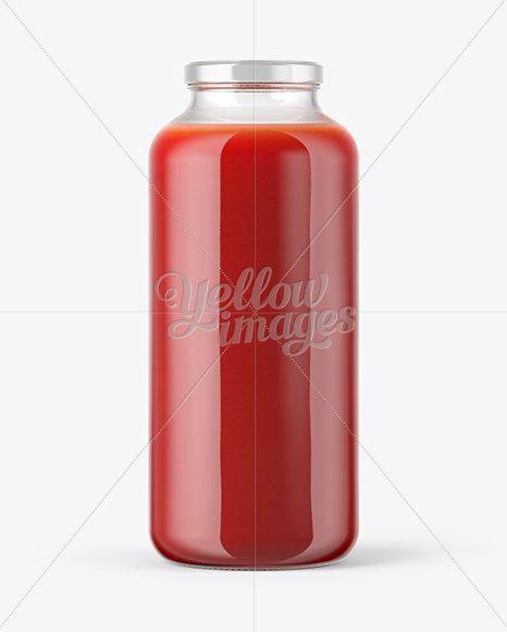 Clear Glass Bottle with Tomato Juice Mockup