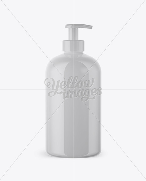 Plastic Glossy Bottle with Pump Mockup - Front View