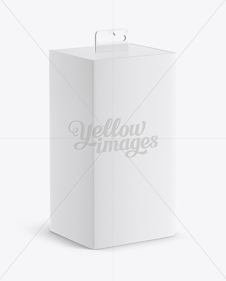 Textured Carton Box with Hang Tab Mockup - Half Side View (high-angle shot)