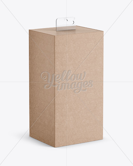 Kraft Carton Box with Hang Tab Mockup - Half Side View (high-angle shot)