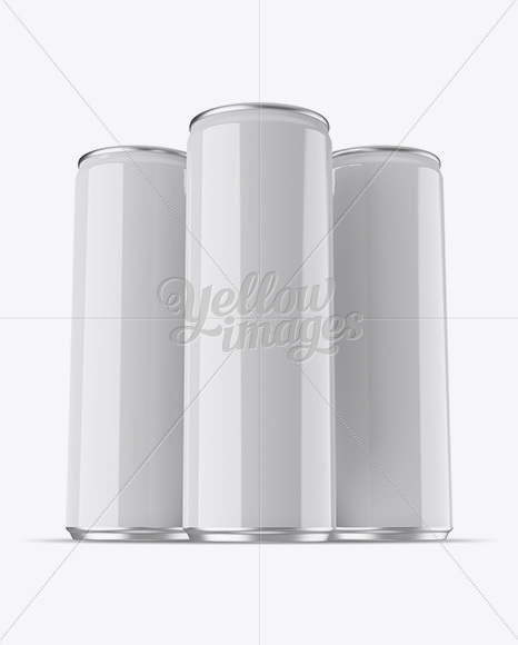 Three 250ml Aluminium Cans With Glossy Finish Mockup - Hero Shot