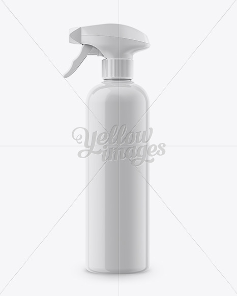 Glossy Plastic Bottle with Trigger Sprayer Mockup