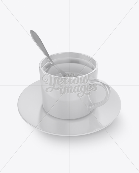 Glossy Cup & Saucer With Filing Mockup (High-Angle Shot)