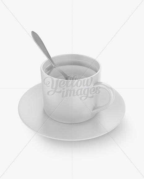 Matte Cup & Saucer With Filing Mockup (High-Angle Shot)