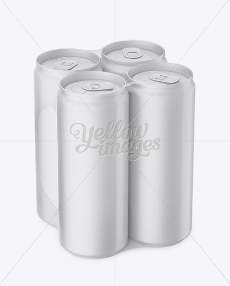 4 Matte Cans in Shrink Wrap Mockup - Half Side View (High Angle Shot)