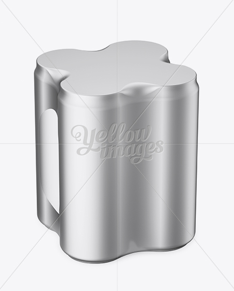 4 Cans in Matte Metallic Shrink Wrap Mockup - Half Side View (High