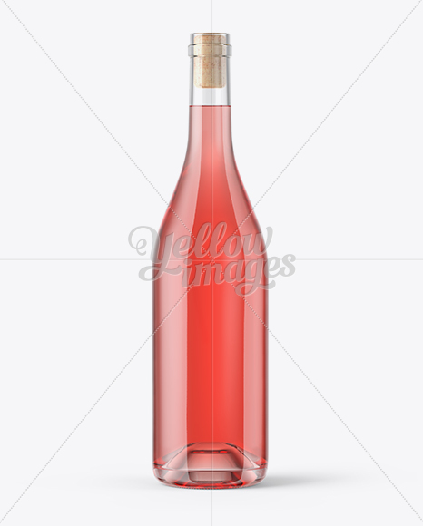 Clear Glass Pink Wine Bottle With Cork Mockup