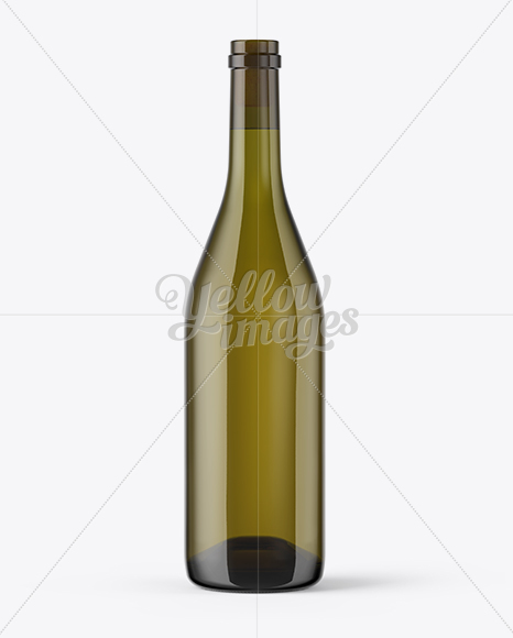 Antique Green Glass Bottle With White Wine Mockup