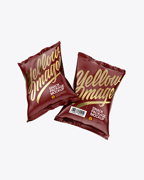 Two Matte Snack Packages Mockup - Two+Matte+Sausages+Mockup+In+Packaging+Mockups+On+Yellow+Images+Object+Mockups