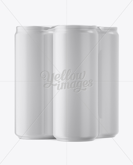 4 Matte Cans in Shrink Wrap Mockup - Half Side View (High Angle Shot)