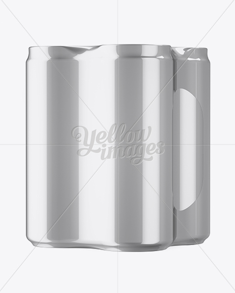 4 Cans in Metallic Shrink Wrap Mockup - Half Side View