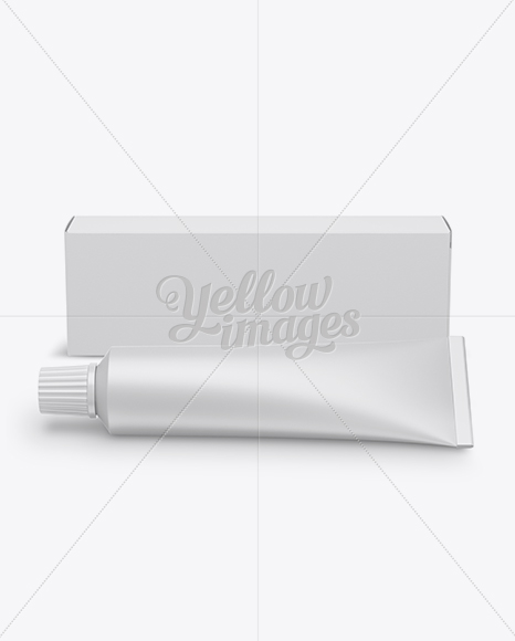 Matte Cream Tube & Paper Box Mockup (High Angle Shot)