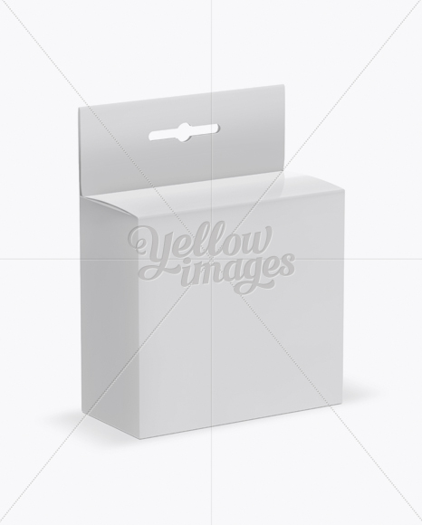 Glossy Paper Box with Hang Tab Mockup - Half Side View (High Angle Shot)