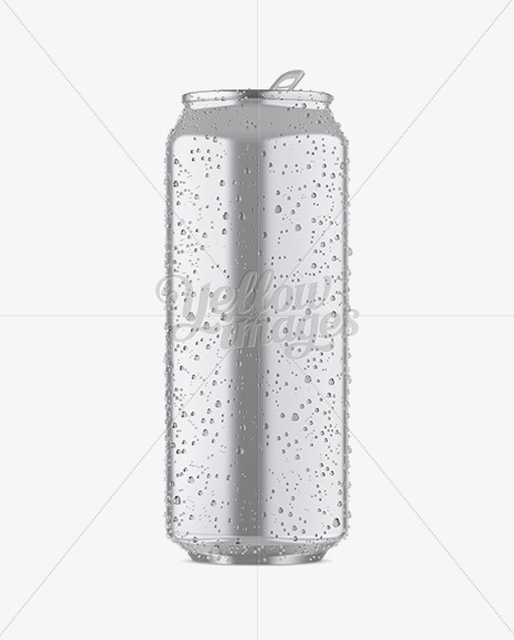 500ml Metallic Aluminium Can W/ Condensation Mockup - Front View - Free