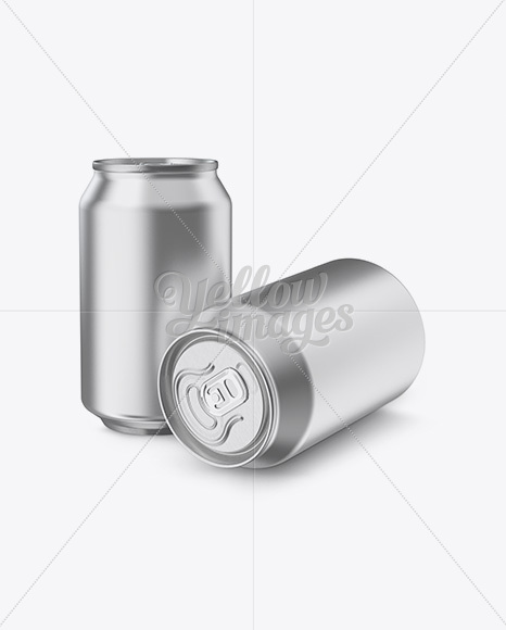 Two 330ml Metallic Aluminium Cans Mockup