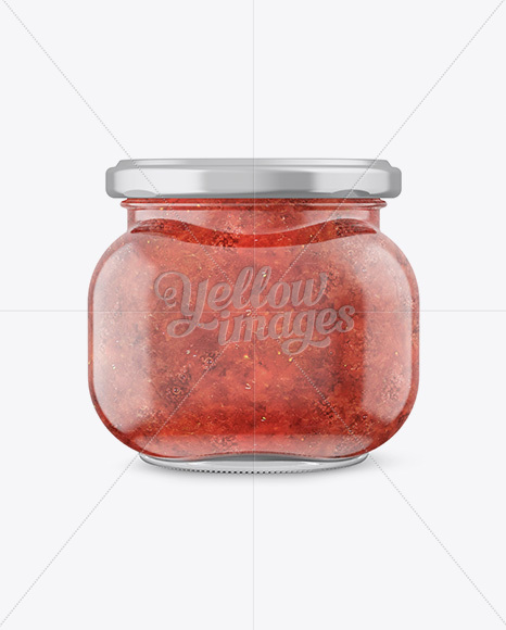 Glass Jar with Strawberry Jam Mockup - Front View