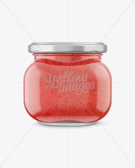 Glass Jar with Strawberry Marmalade Mockup - Front View