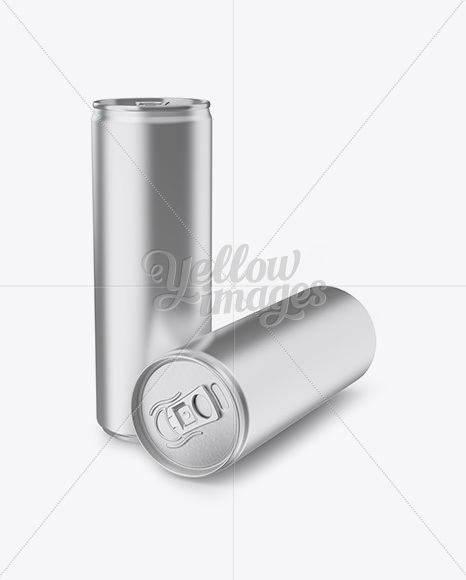 Two 250ml Metallic Aluminium Cans Mockup