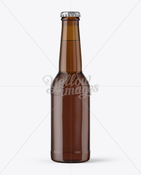 275ml Amber Glass Bottle with Lager Beer Mockup