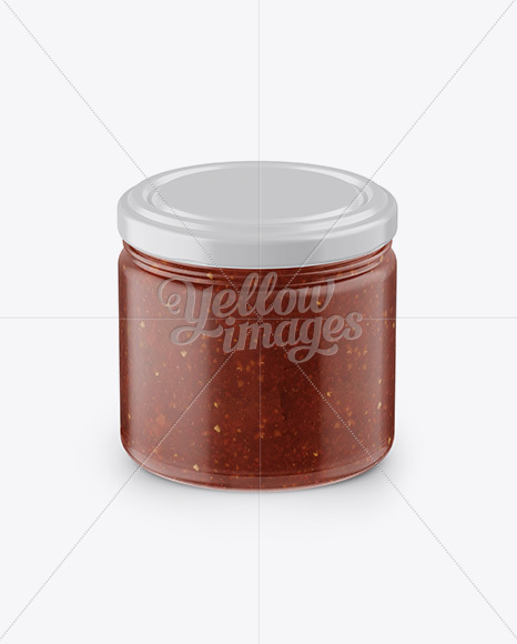 Glass Jar with Salsa Sauce Mockup - Front View (High Angle Shot)