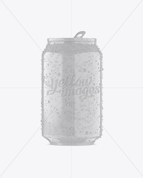 330ml Glossy Aluminium Can W/ Condensation Mockup - Front View