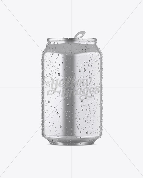 330ml Metallic Aluminium Can W/ Condensation Mockup - Front View