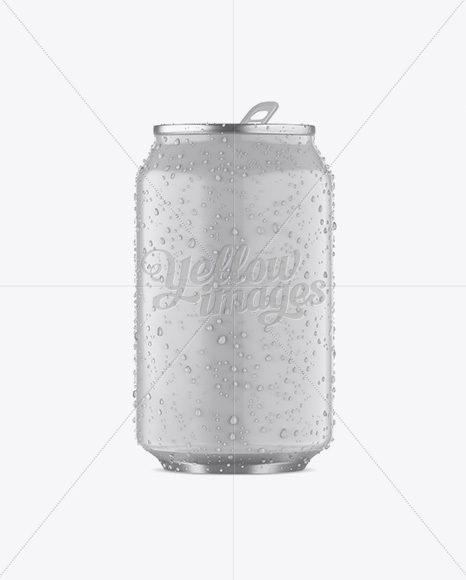 330ml Aluminium Can W/ Condensation & Matte Finish Mockup - Front View