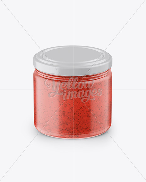 Glass Jar with Strawberry Marmalade Mockup - Front View (High Angle Shot)