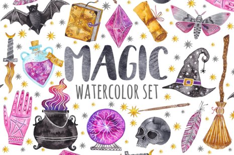 Watercolor magic set. Witchcraft - Alchemy