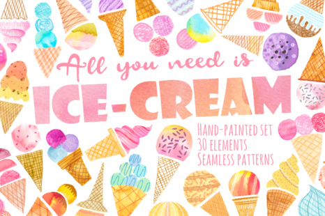 Watercolor ice-cream set - Ice cream clipart