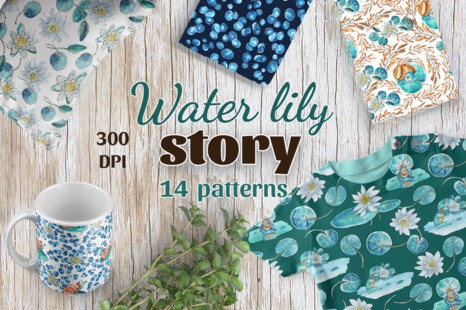 Water lily Story - Patterns - Blue waters