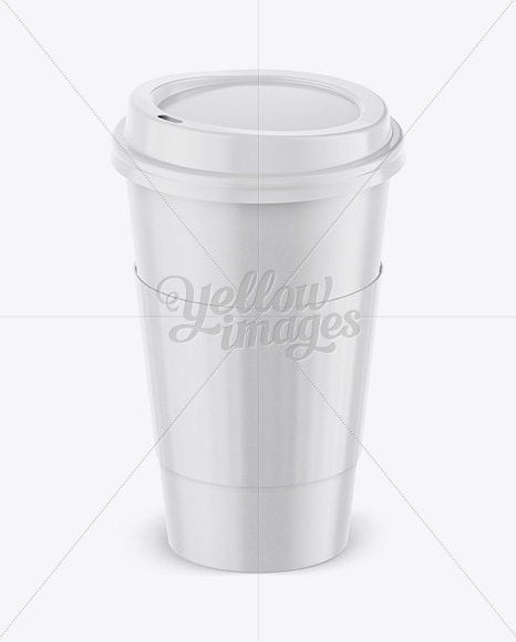 Coffee Cup With Sleeve Mockup - Front View (High-Angle Shot) Coffee Cup With Sleeve Mockup - Front View (High-Angle Shot)