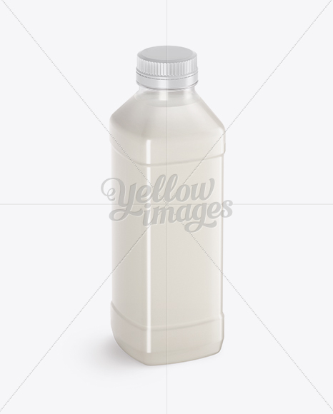 Clear PET Milk Bottle Mockup - Half Side View (High-Angle Shot)