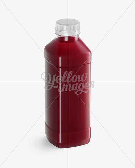 Clear PET Cherry Juice Bottle Mockup - Half Side View (High-Angle Shot)