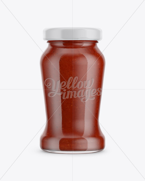 120g Glass Jar in Shrink Sleeve with Tomato Sauce Mockup - Free