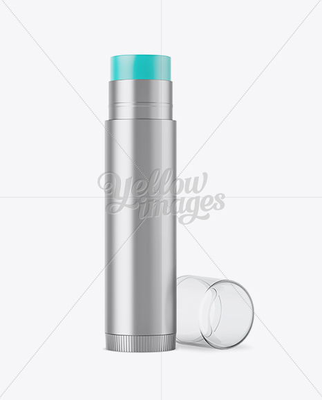 Opened Metallic Lip Balm Tube With Transparent Cap Mockup