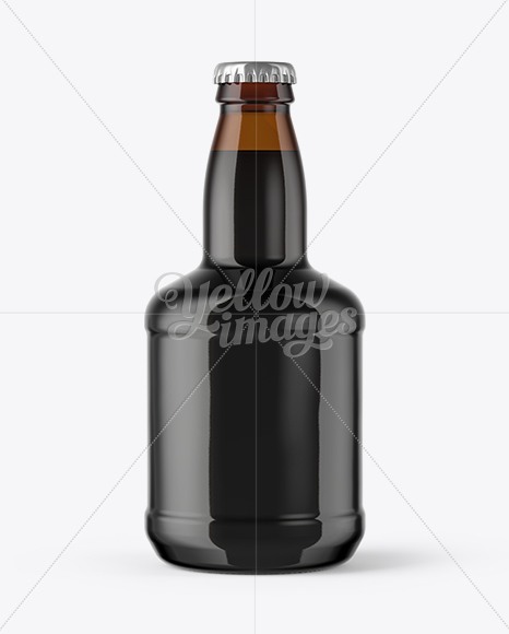 330ml Amber Glass Stout Beer Bottle with Foil Mockup